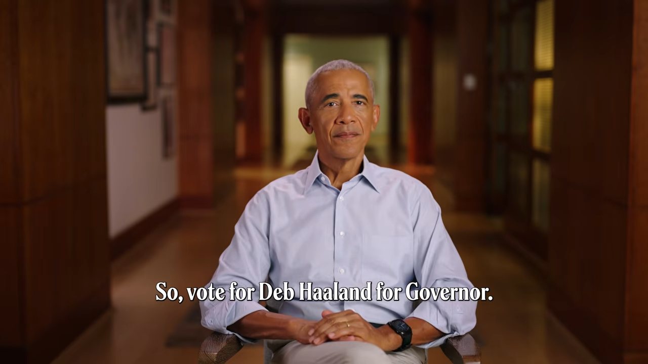 Former President Barack Obama speaking in his video endorsing Deb Haaland.