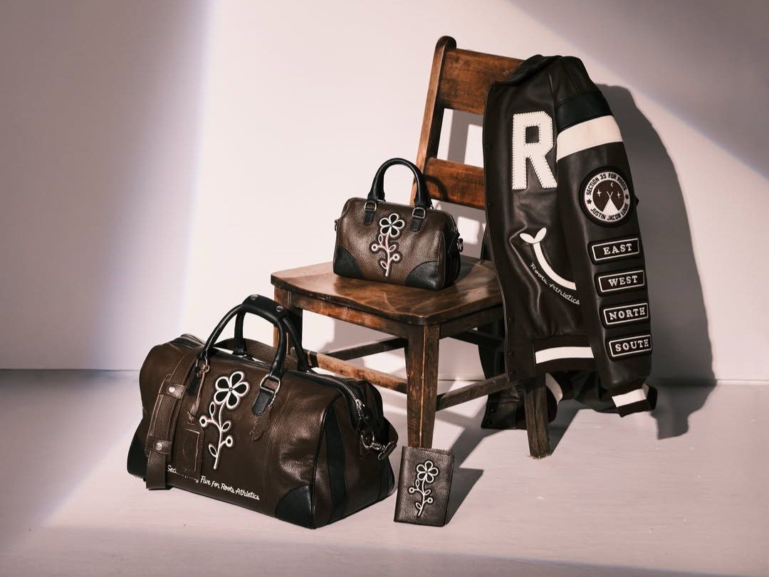 Pieces from the Roots X SECTION 35 leather capsule, including the varsity jacket.
